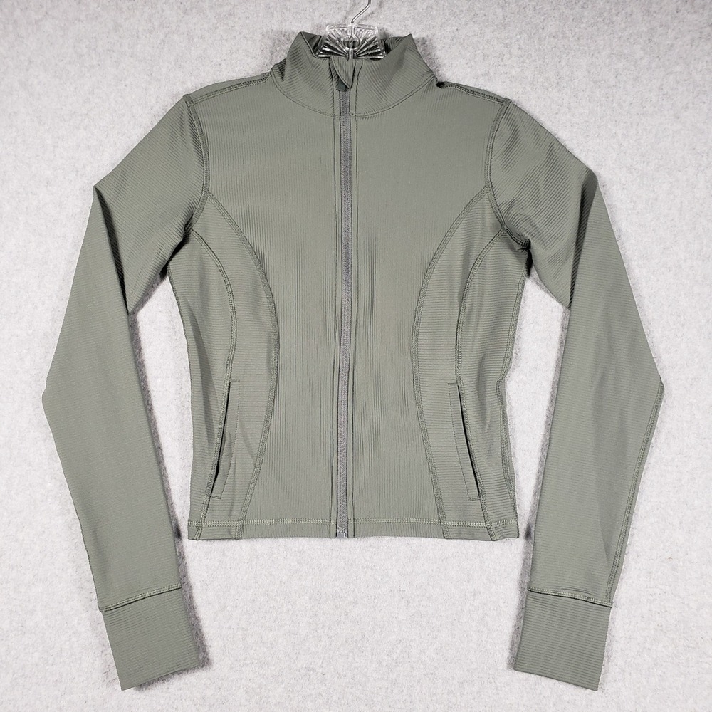 90 Degree by Reflex XS Sage Green Ribbed Yoga Jacket‎ Full Zip Activewear Coat